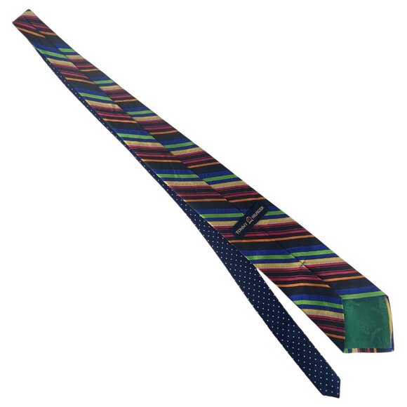 Mens Tommy Hilfiger Silk Multicolored Striped Tie Orange Blue Green Made in USA - Picture 8 of 8